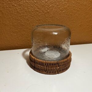 Glass Candle Holder with Wicker Base